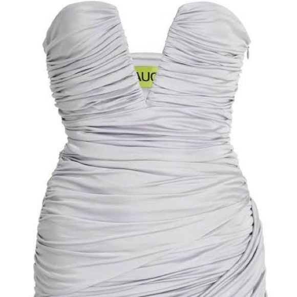 GAUGE81 “TALSI” STRAPLESS RUCHED JERSEY MINI DRESS, SZ S SILVER - Picture 2 of 10